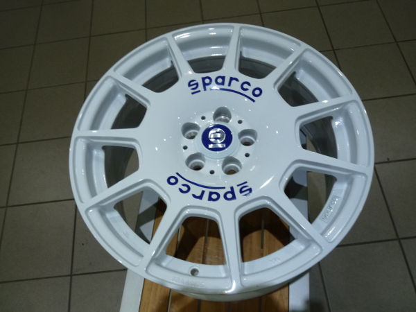 Sparco Terra 7,5x17 offset 35  pitch circle 5x100 white/ blue lettering